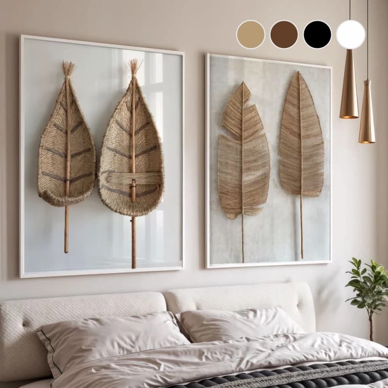 Kit 2 Quadros Decorativos Folha Bananeira Minimalista Vidro Sala, Quarto Alto Padrão Exclusivo