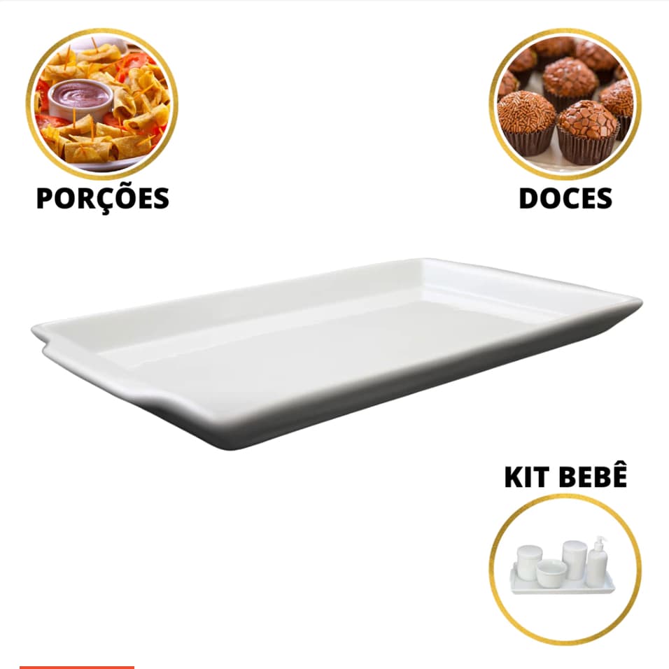 Travessa Rasa Grande Porcelana 35 x 17 cm 2° Linha Bandeja Buffet Refratária Bar Restaurante Bistro