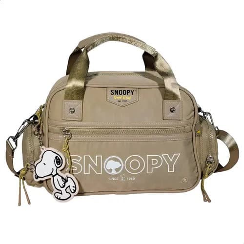 Bolsa Snoopy Alça Dupla Tiracolo Nylon Resistente Sp5803 Cor Taupe