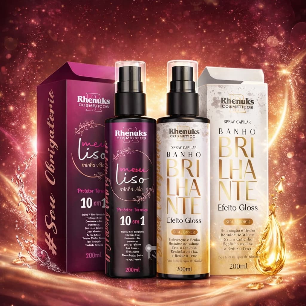 Kit Spray Capilar Protetor Termico Meu Liso + Spray Efeito Gloss Banho Brilhante 200ml