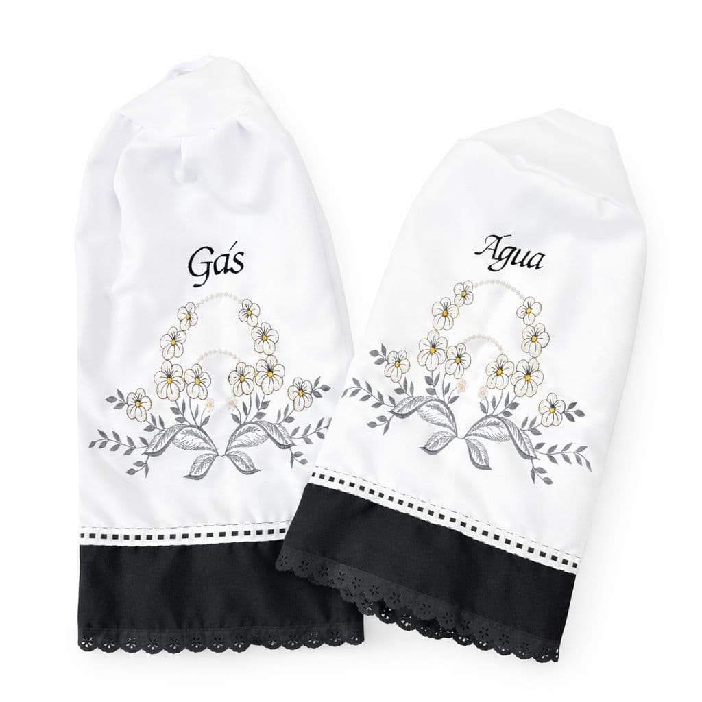 Kit Capa Botijão Gás e Galão Água  Bordado Cozinha Decorativa Lavável Proteção