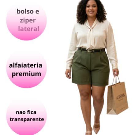 Short Alfaiataria femnina Plus Size Cintura Alta Ziper Lateral com cinto  G1 ao G5 Curvy Chic 2026