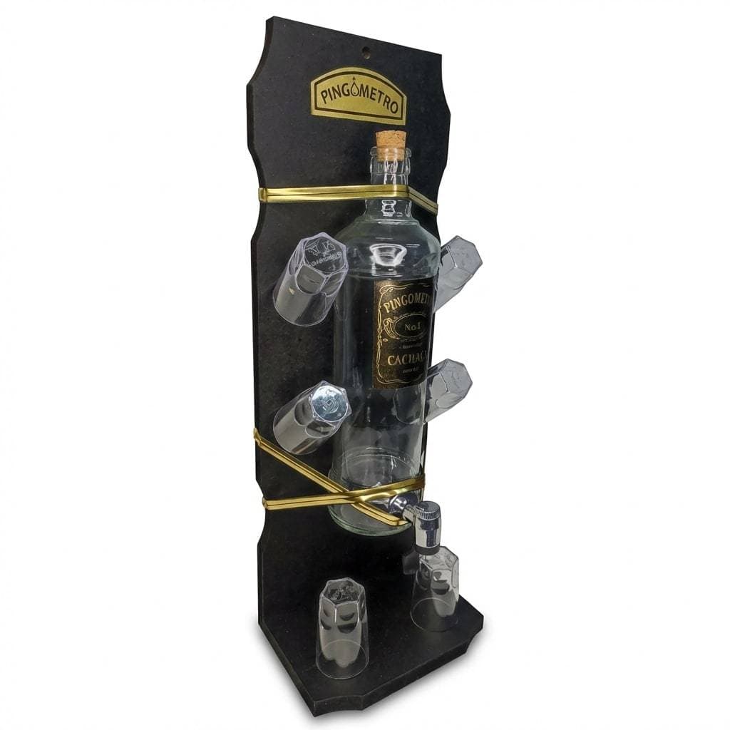 Pingometro Garrafa Litro Com 6 Copos de Acriílico Cachaça