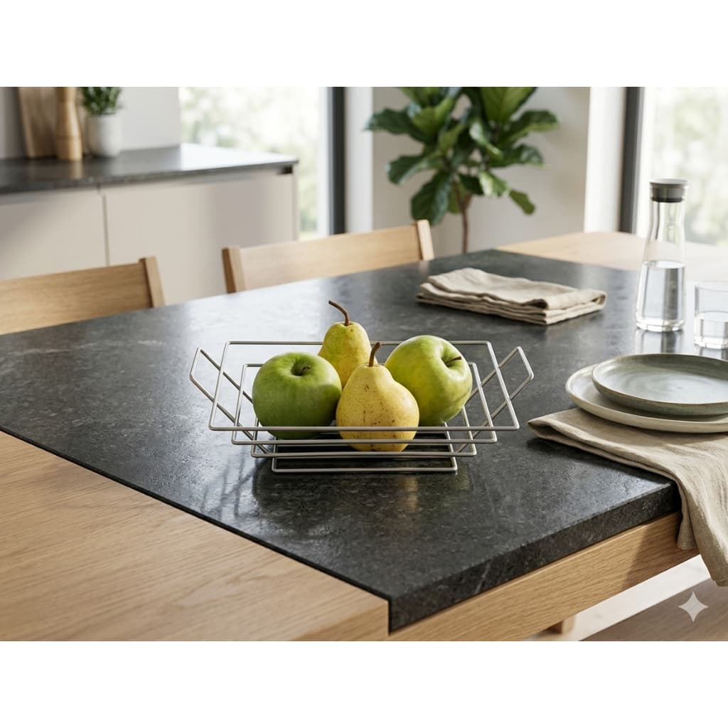 Fruteira De Mesa Premium Bancada Quadrada Em Aço Cor Níquel