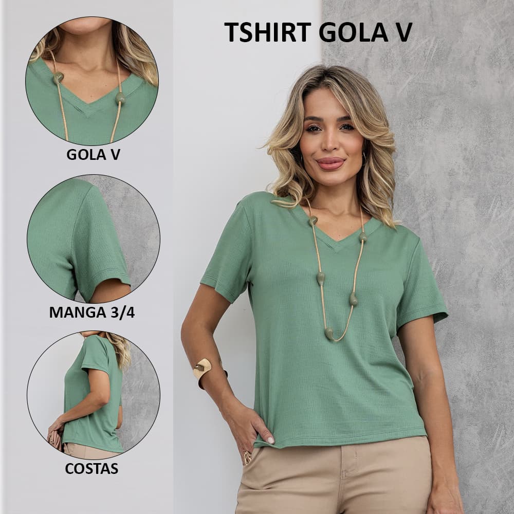Blusa T-shirt Feminina Decote V em tecido Moletinho vicenza Toque Macio e Caimento Perfeito