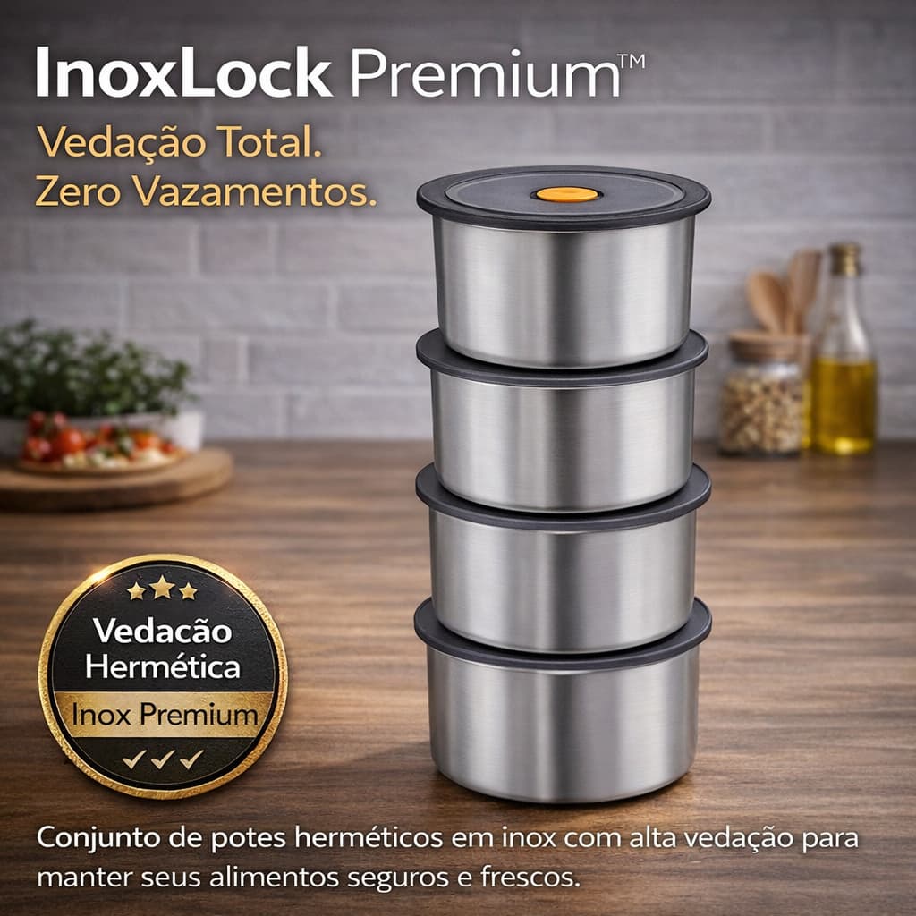 Kit Potes Herméticos Inox 450ml Marmita Anti Vazamento Aço Inoxidável Com Tampa