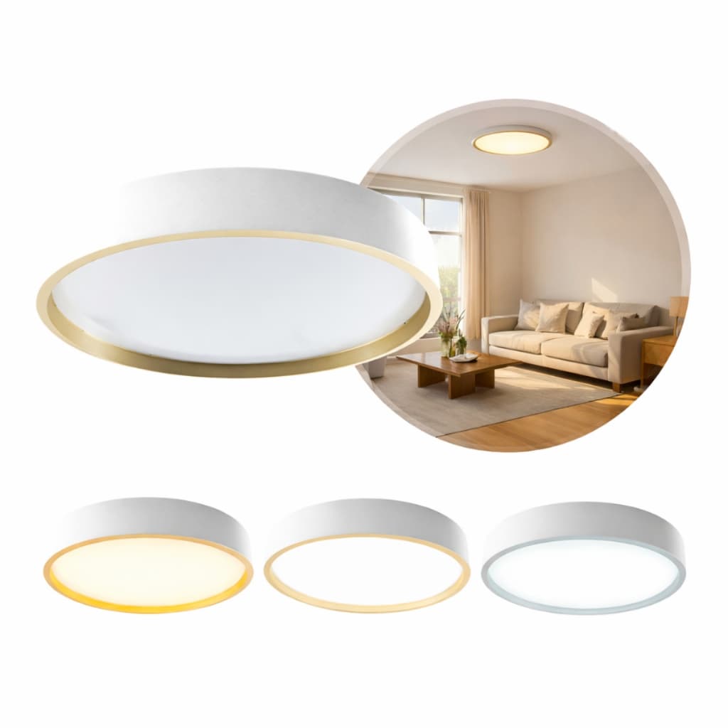 Plafon LED Redondo 26cm 18W Branco com Dourado Iluminação Quente Fria Neutra Bivolt Promoção FG