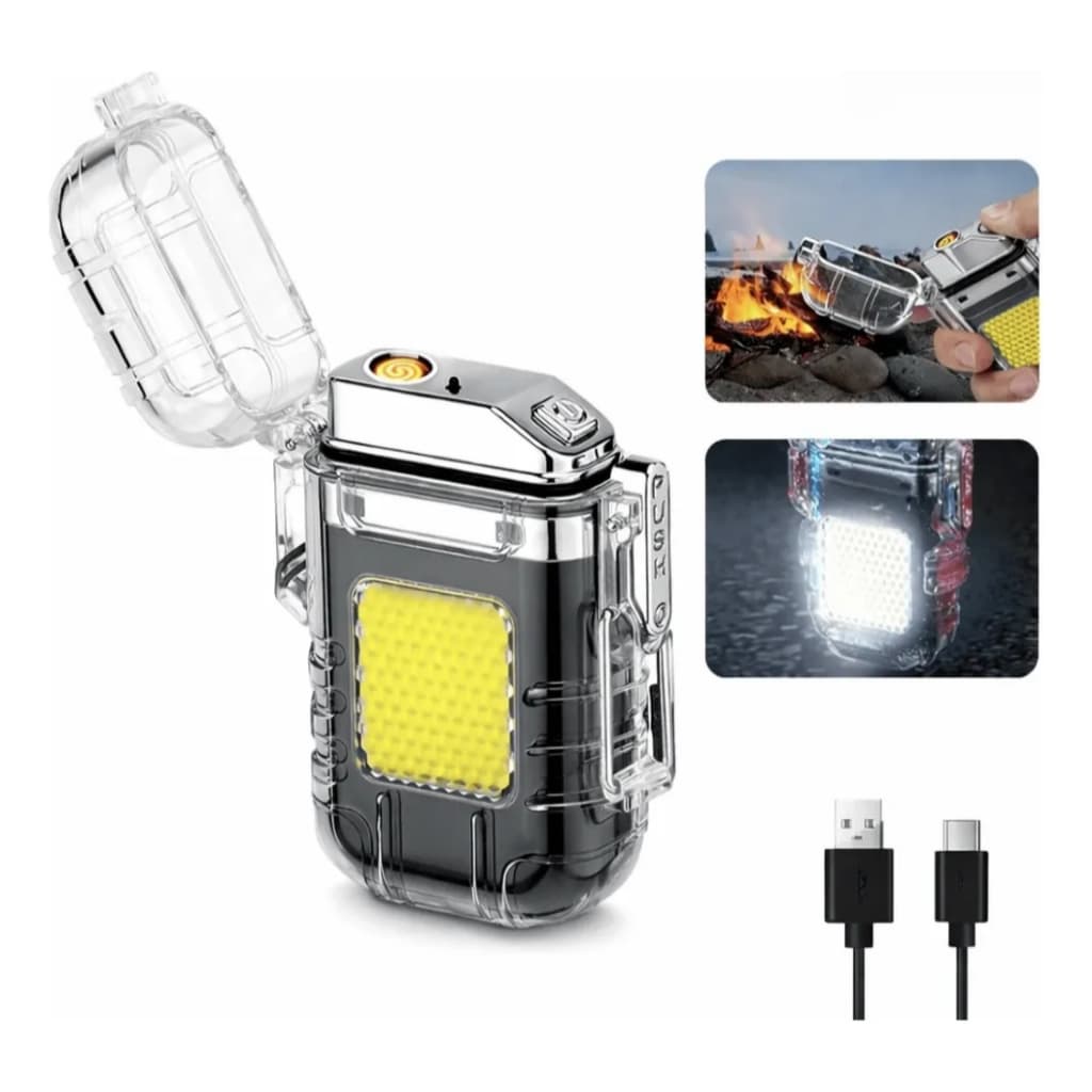 Isqueiro Elétrico Recarregável USB com Lanterna LED – Resistente à Água, Design Ergonômico e Leve