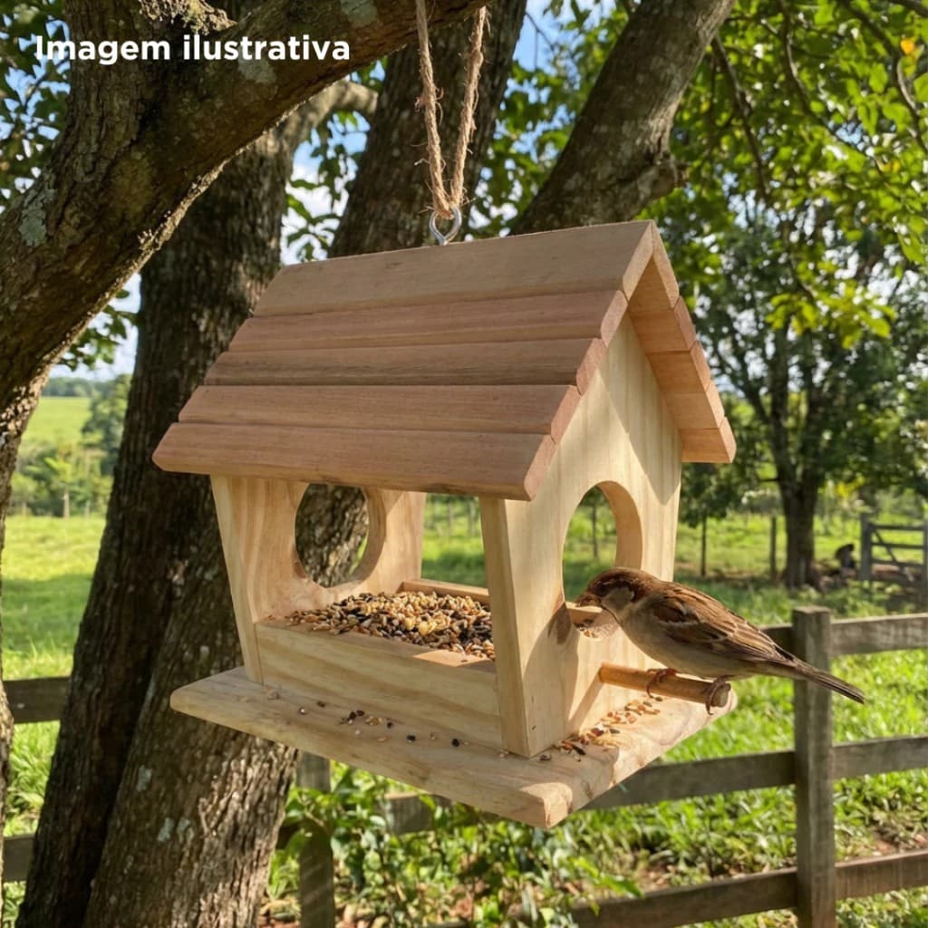Tratador Comedouro Casinha Pássaro Passarinho Decoração Madeira Pinus