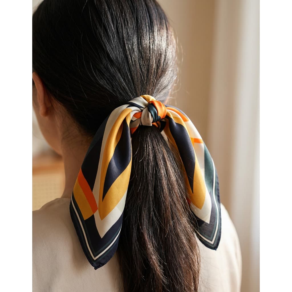 Mini Lenço Feminino Laço Em Cetim Luxo 45 x 45 cm Quadrado Pequeno Para Cabelo Bolsa Abstrato Terracota Multicolorido