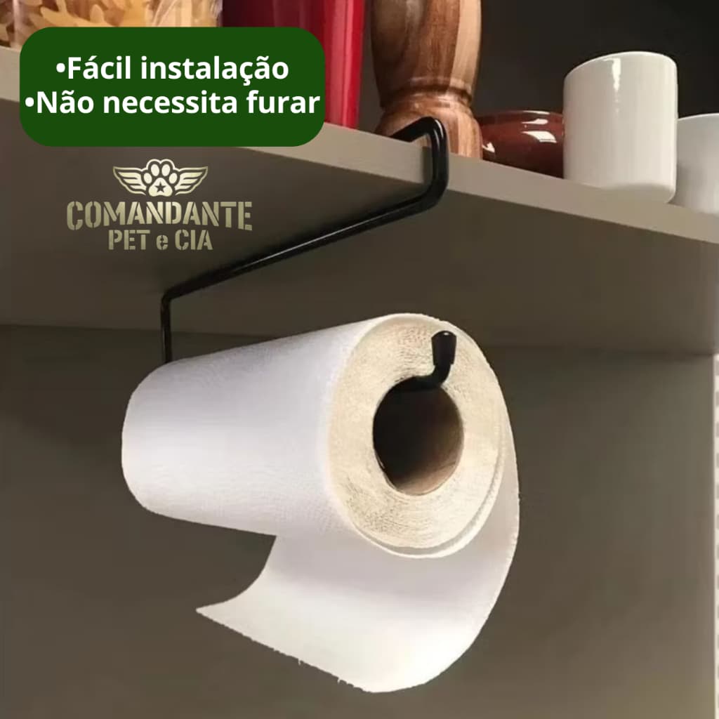 Suporte Porta Papel Toalha Ganchos Suspenso Aramado Organizador Aço - Armário Cozinha Prateleira