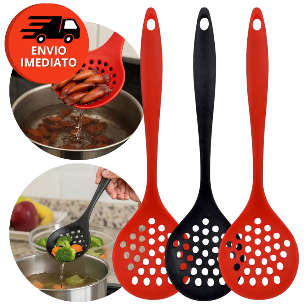 Kit Escumadeira Universal Silicone Maciço Para Panelas Teflon Ceramico Fritura Arroz Com 02/03/05Un