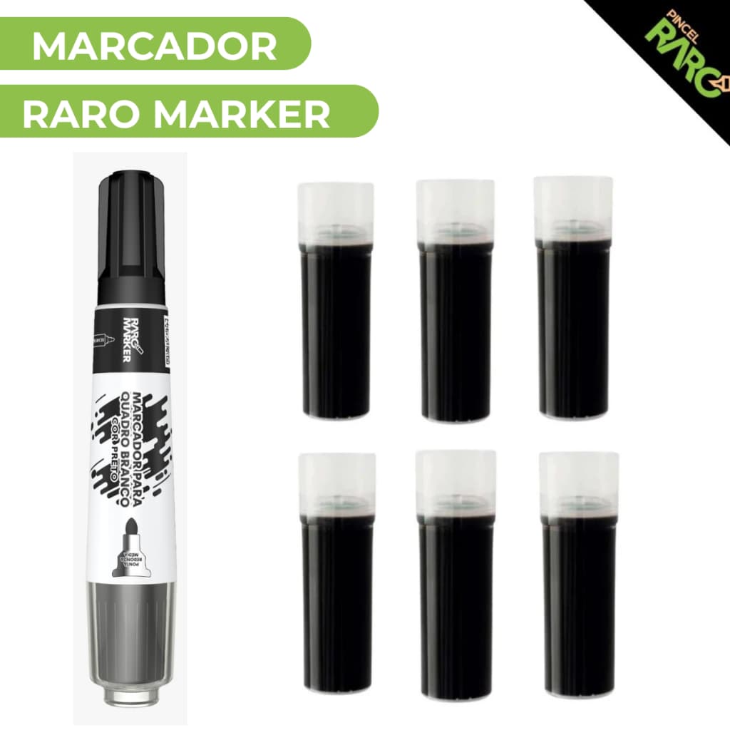Pincel Quadro Branco Raro Marker + 06 Refil Recarregaveis
