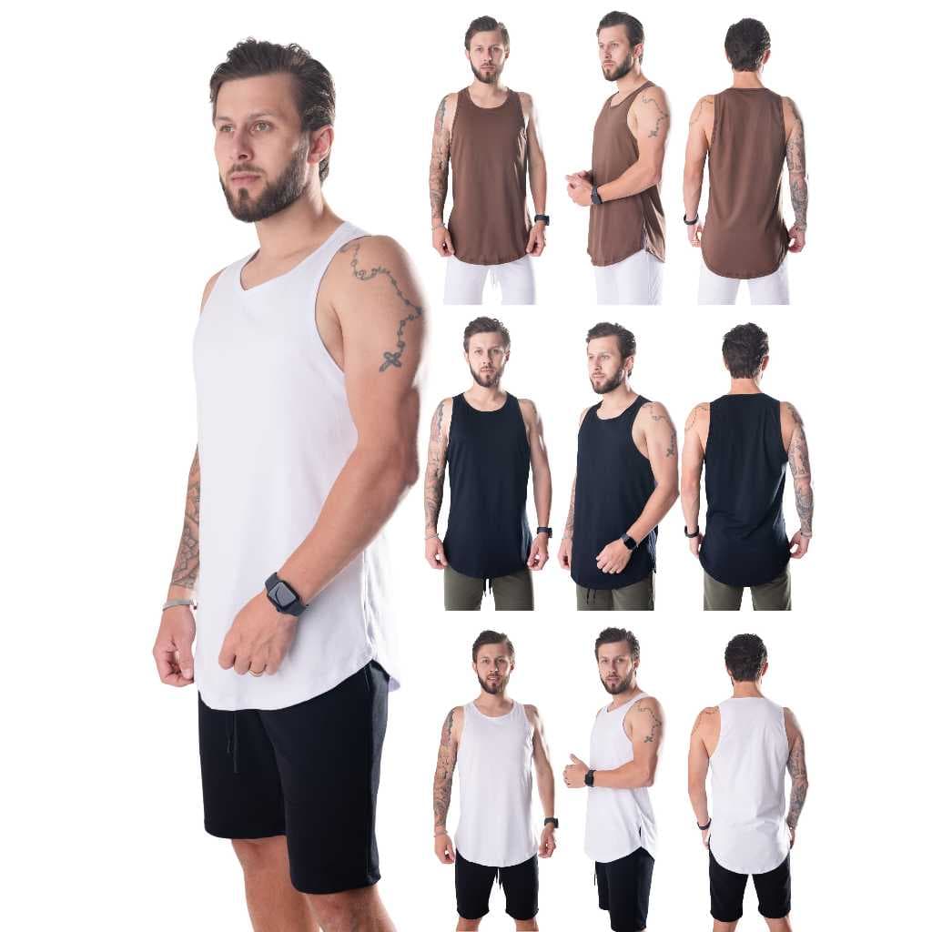 Regata Longline Masculina Algodão Treino Academia Crossfit Várias Cores