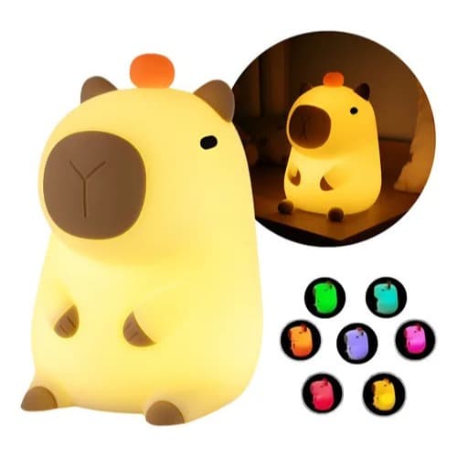 Luminária de Mesa Capivara Infantil Luz Noturna Bateria Durável Cores Suaves Carregamento USB