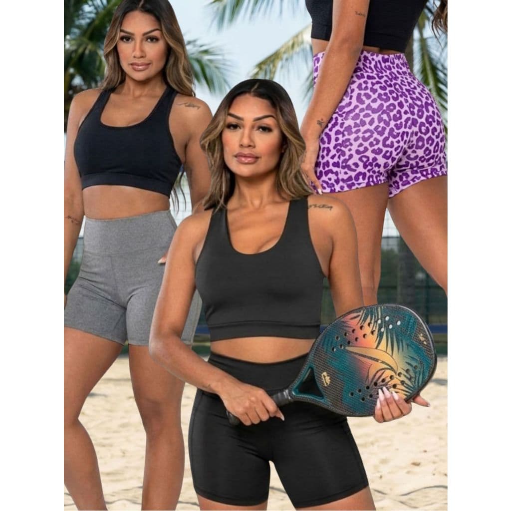 Kit 3 Shorts para Beach Tennis Feminino com Cintura Alta e Bolso Moda Praia Esportiva Treino e Areia