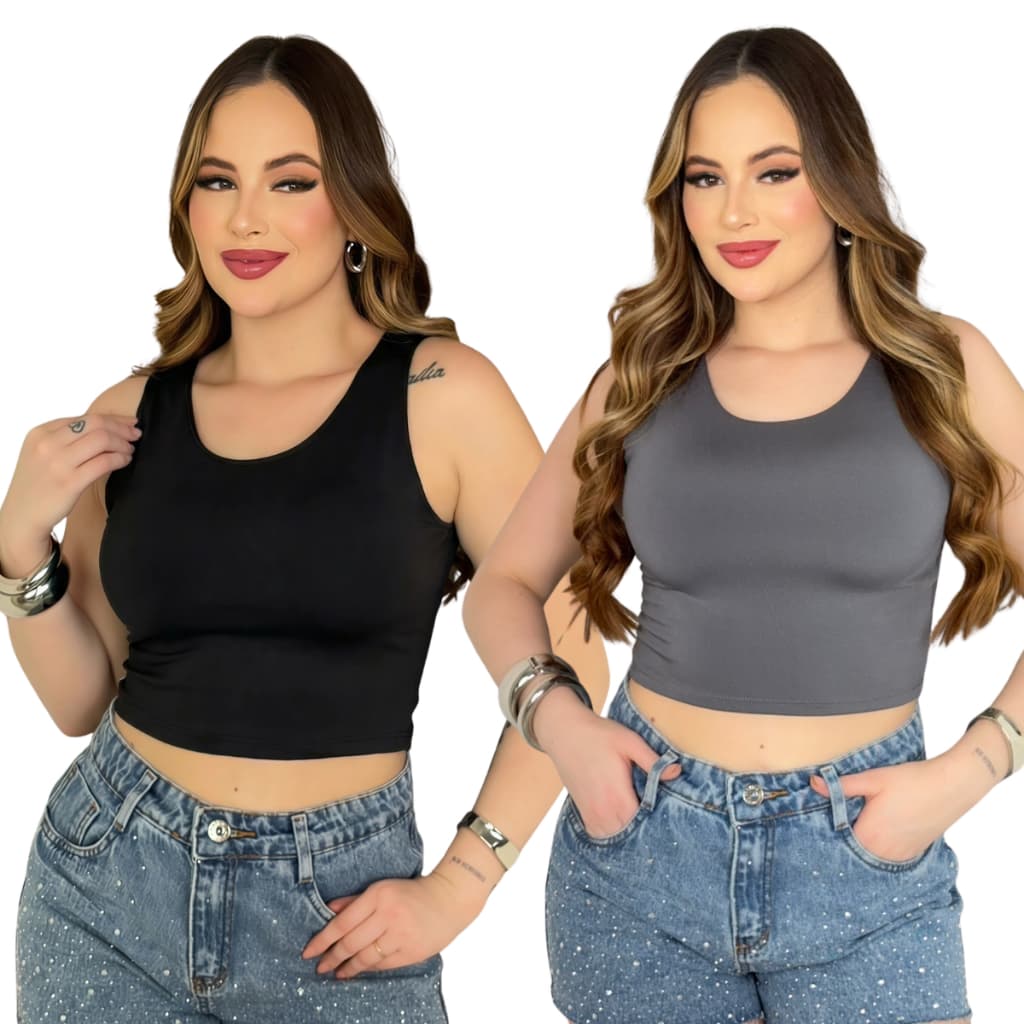 KIT 2 Cropped Regatinha Forro Duplo Blusinha Verão Suplex