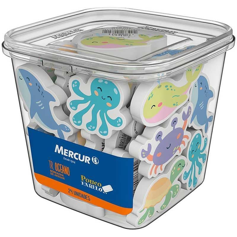 Borracha Decorada, Mercur, TR Oceano, Pote com 24 Unidades, Sortidas