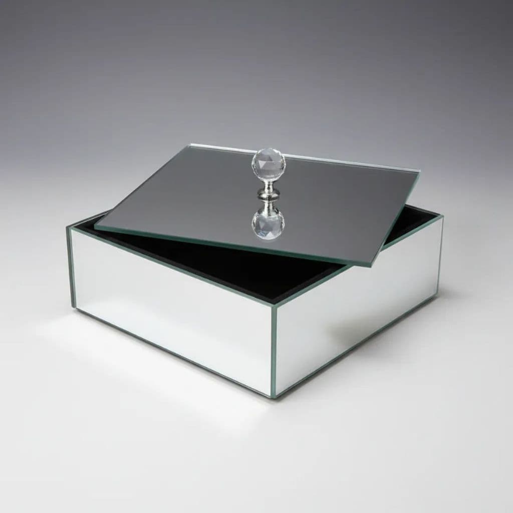 Caixa Espelhada Decorativa Quadrada Com Puxador De Cristal
