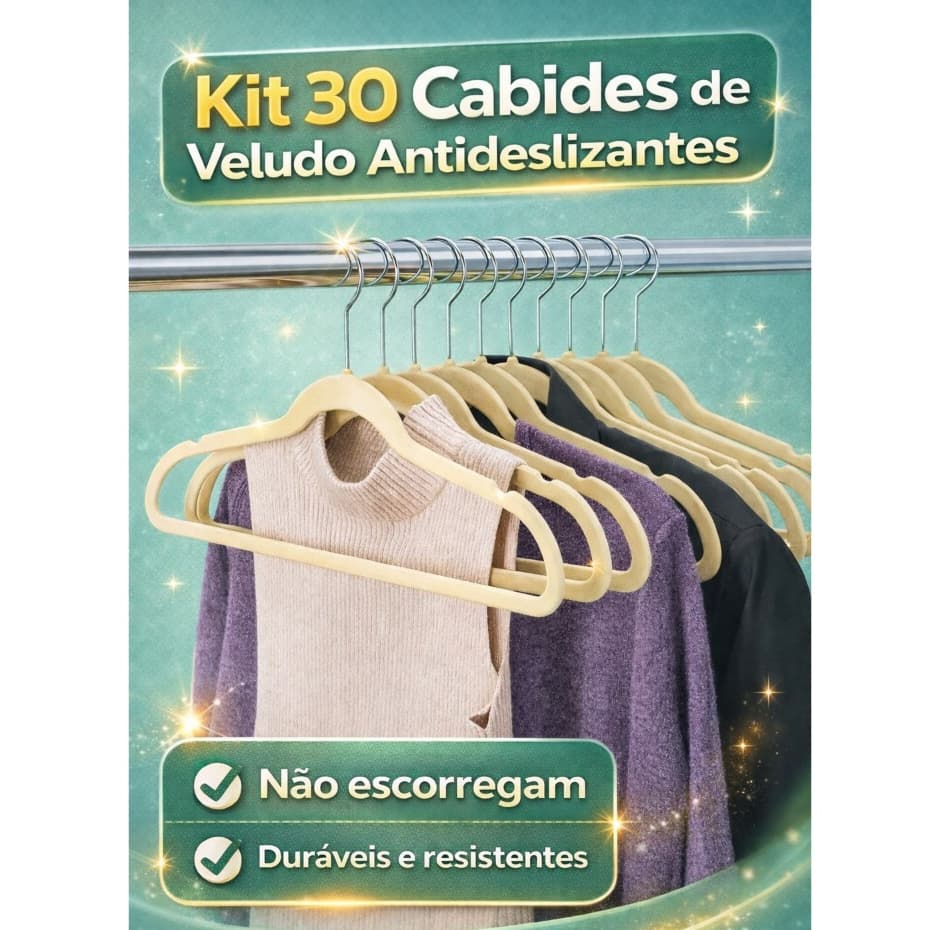 Kit 30 Cabide Veludo Adulto RRister Slim Ultra Fino Não Escorrega