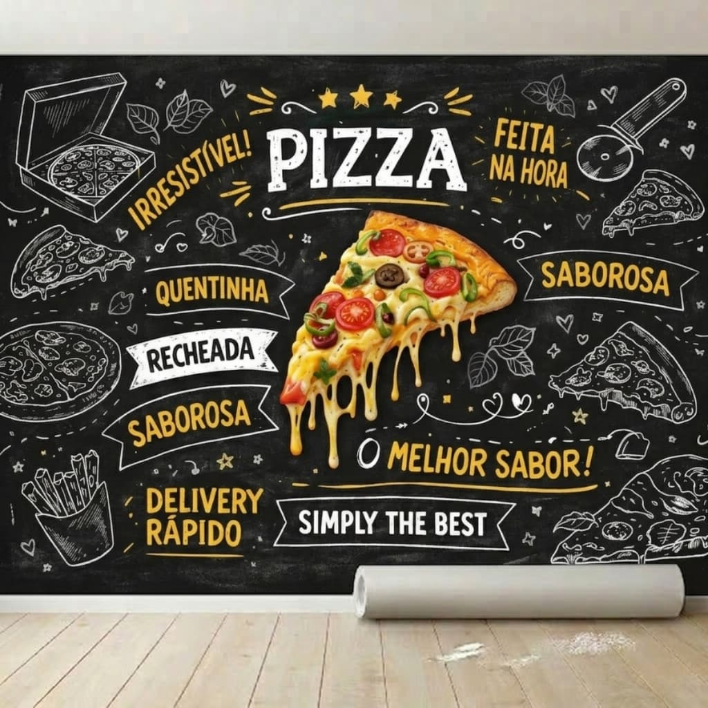 Adesivo de Parede Pizza Pizzaria Delivery Cozinha Lousa Chalkboard Decorativo