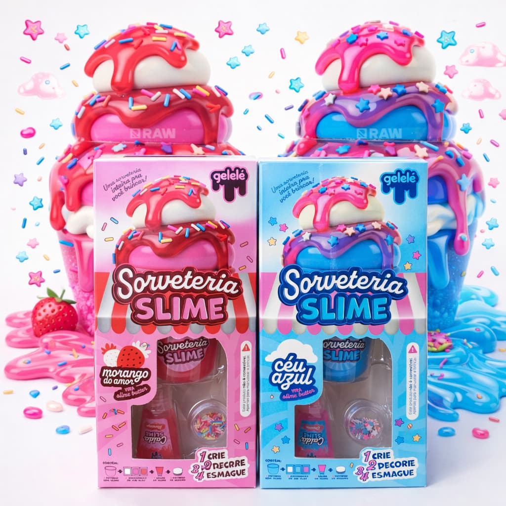 Sorveteria de SLIME - Gelelé - Sorvete da coleção Céu azul e Morango do amor