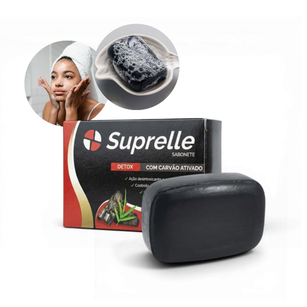 Sabonete Suprelle 90g Hidratante Carvão Ativado Limpeza Facial Profunda Diária