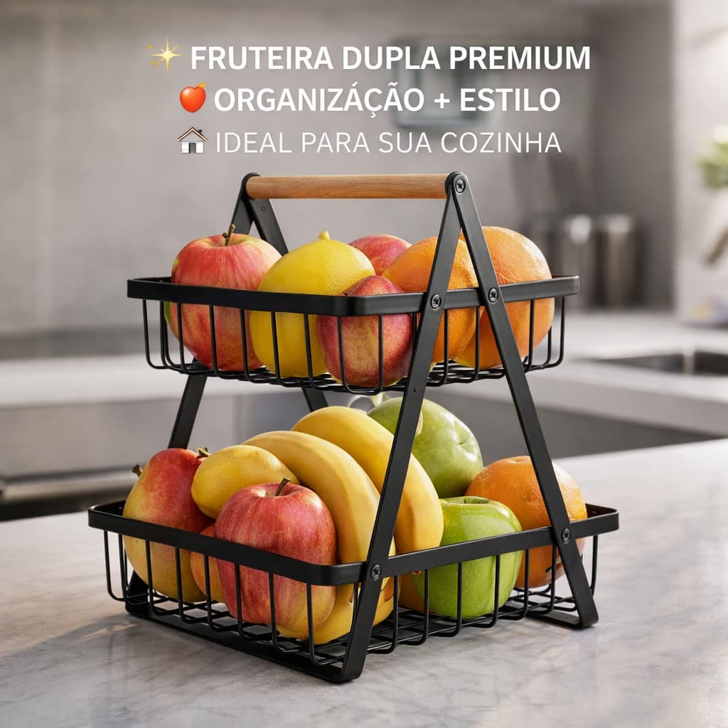 Fruteira de Inox 2 Andares Organizador Multiuso Aramado