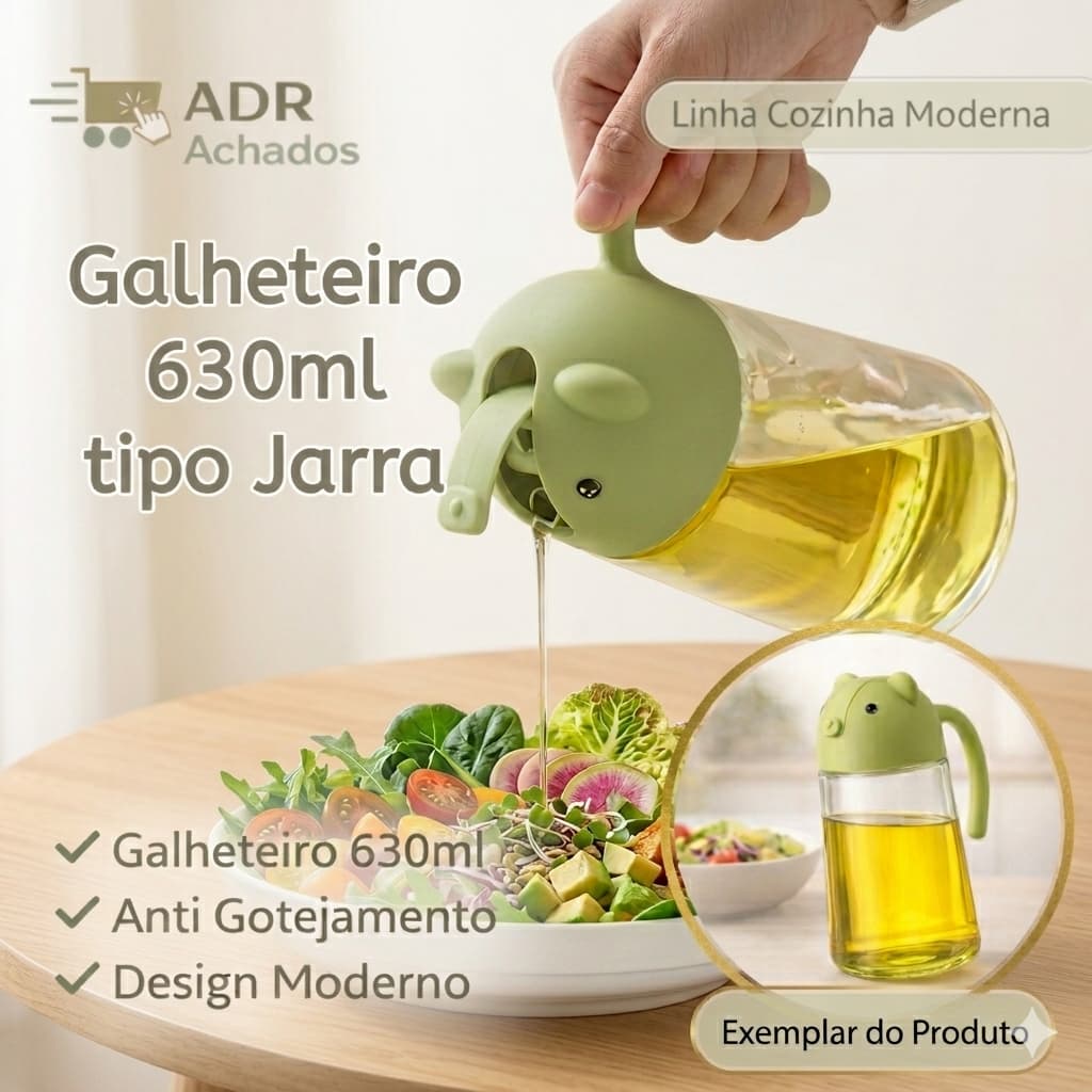 Porta Azeite Galheteiro Jarra 630ml Anti Gotejamento Vidro – Dispenser de Azeite Azeiteiro Galeteiro
