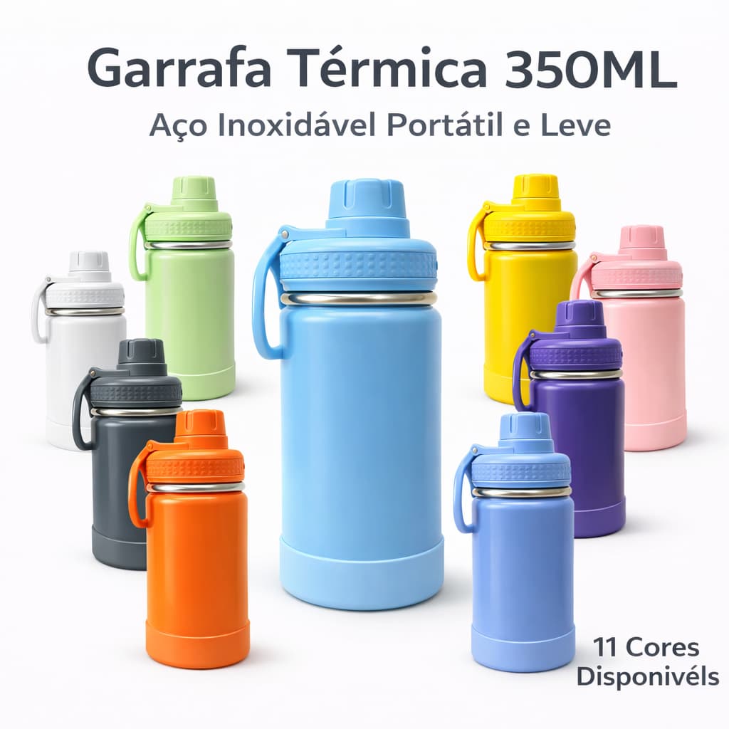 Garrafa Térmica 350ML Inox Pequena Portátil Copo Térmico Parede Dupla Água Café Quente Frio Base Antiderrapante Viagem