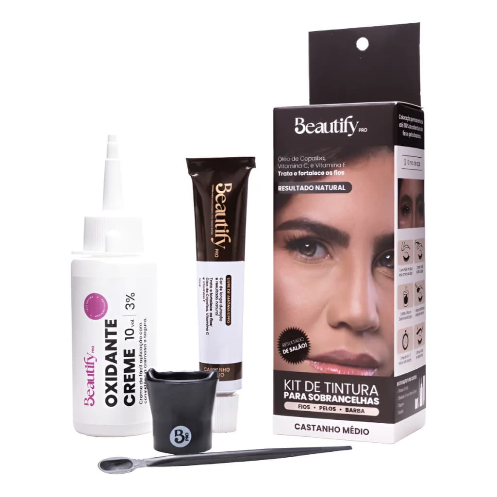 Kit tintura Completo de sobrancelhas Beautify Castanho Médio