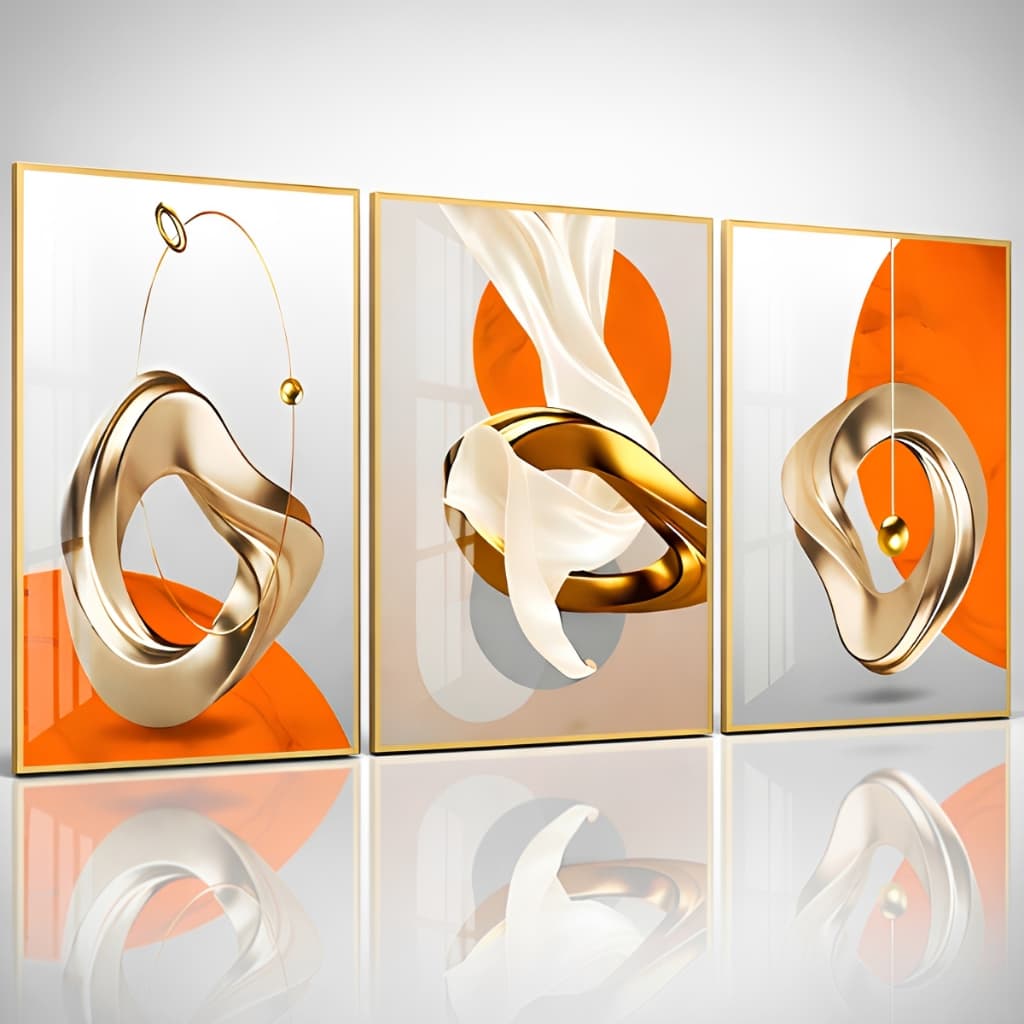 Quadro Decorativo Moderno Abstrato 3 Peças Luxo 122x60