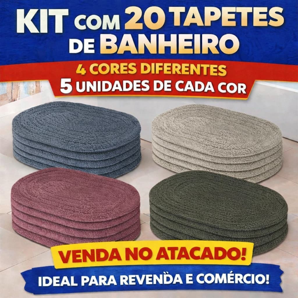 Kit Atacado Tapete Banheiro 20 Peças Para Revenda 100% Algodão SEVEN