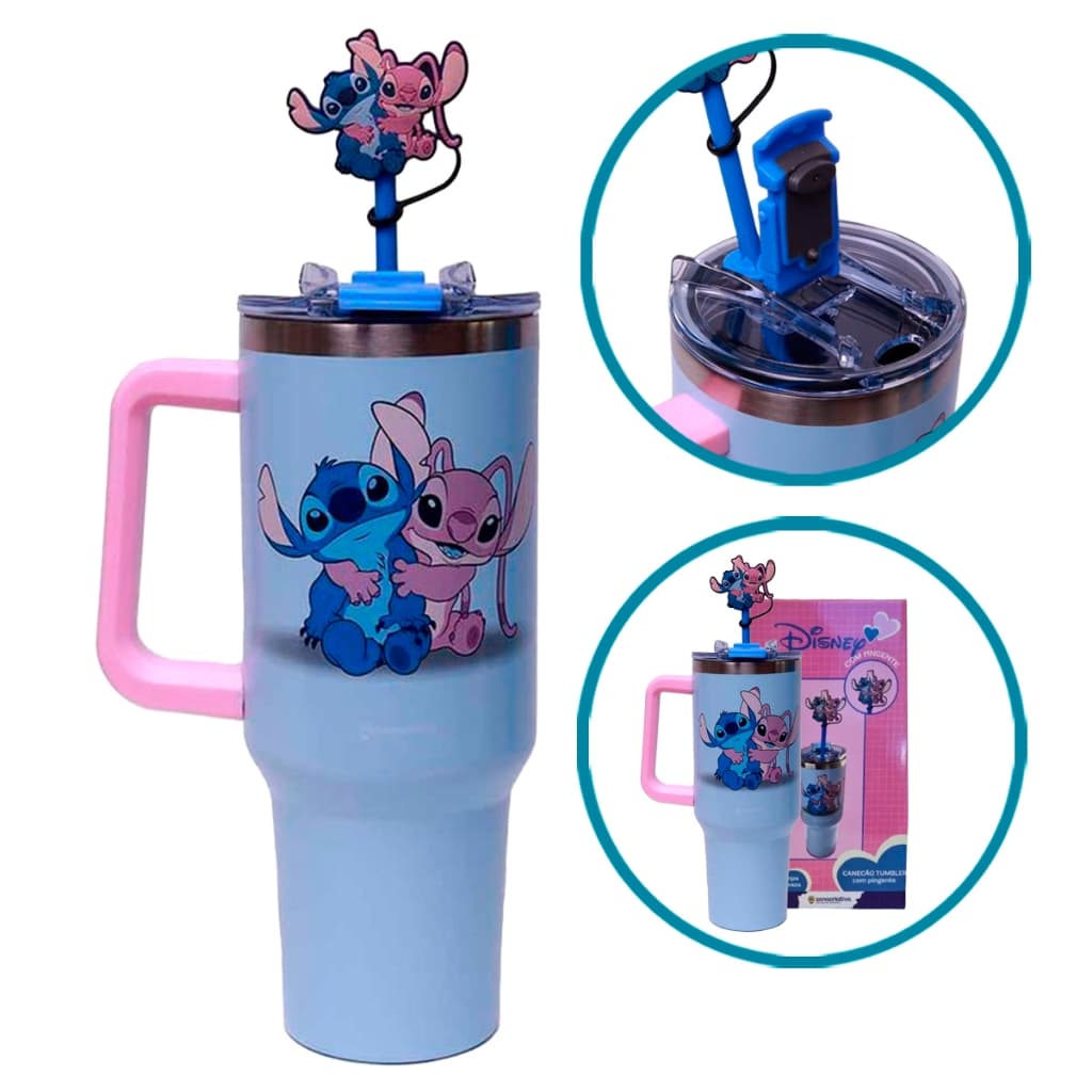 Caneca Copo Térmico 1,15L com Tampa Trava Click Personagens