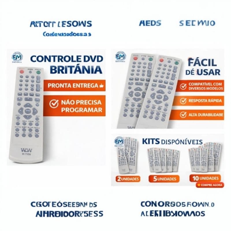 Controle Remoto DVD Britânia W-7558 Compatível Universal Branco Pronta Entrega