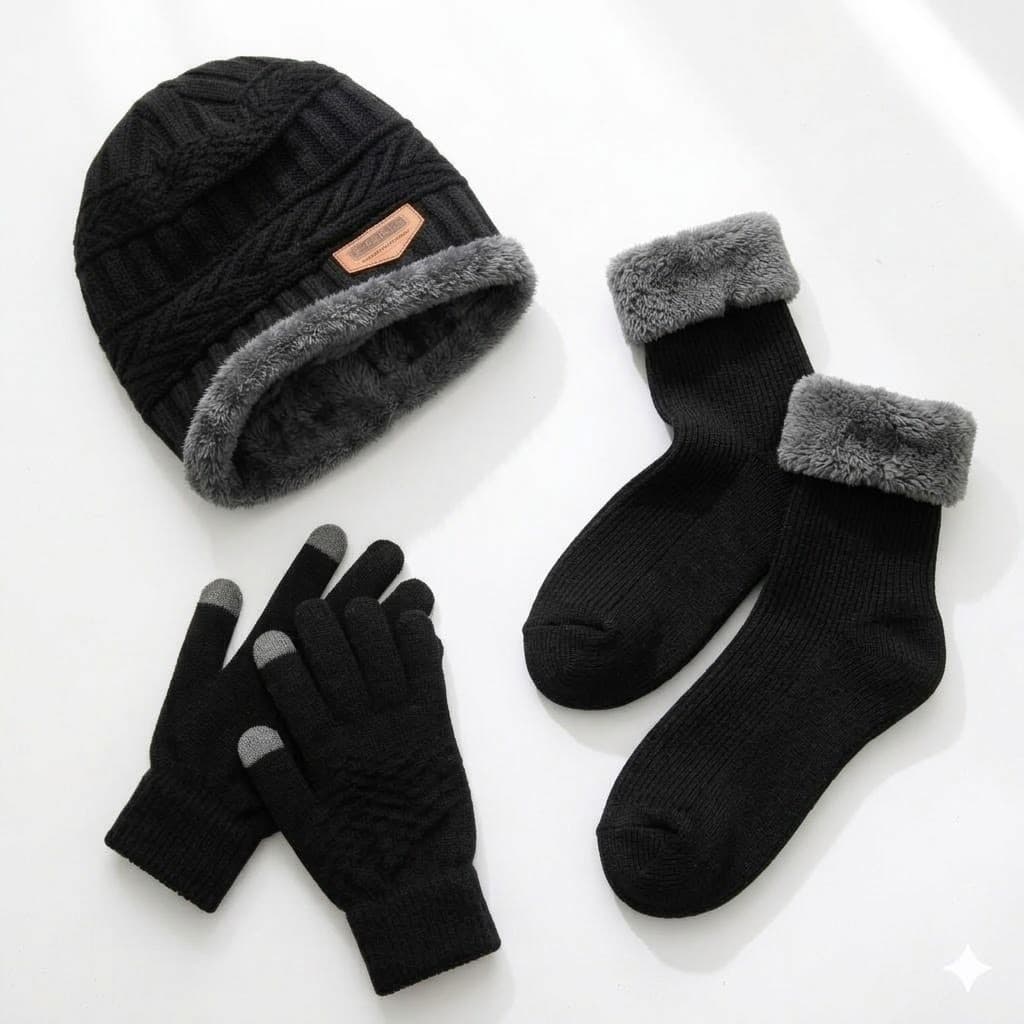 Kit Inverno Touca Forrada Luva e Meia Térmica Quentinha - Unissex Masculino Feminino