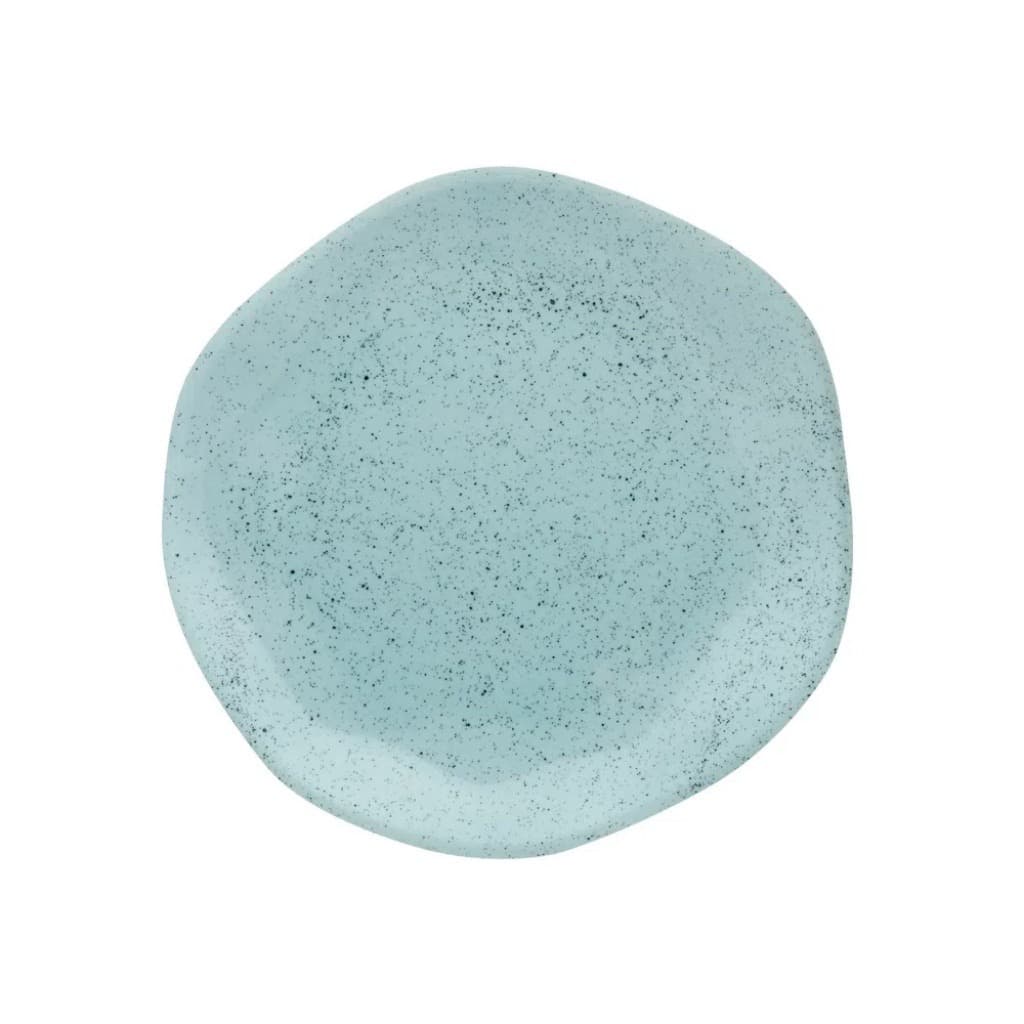 PRATO DE SOBREMESA RYO BLUE BAY OXFORD PORCELANA 21,5CM FORMATO ORGÂNICO PONTILHADO MANUAL DOCES