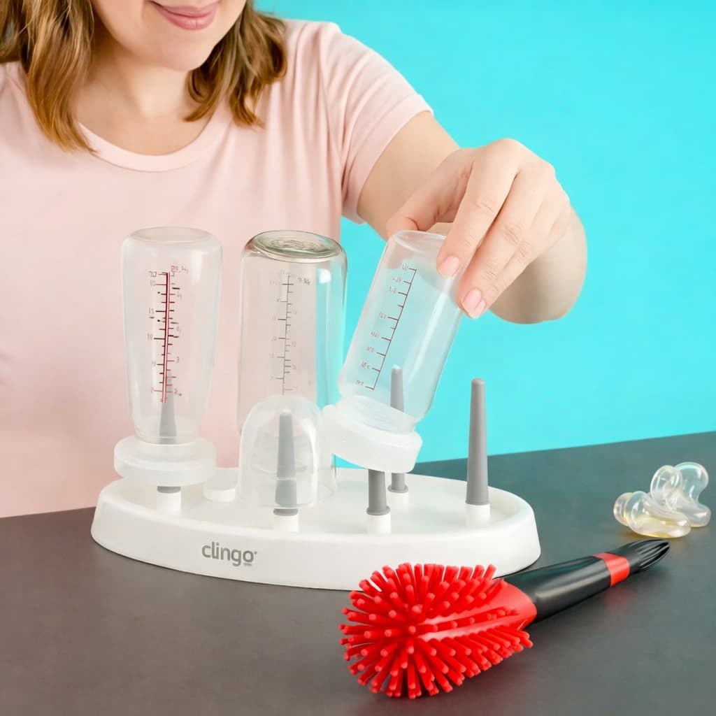 Kit Escorredor de mamadeira + Escova Premium Multifuncional para Mamadeiras, Chupetas e Copos bebê