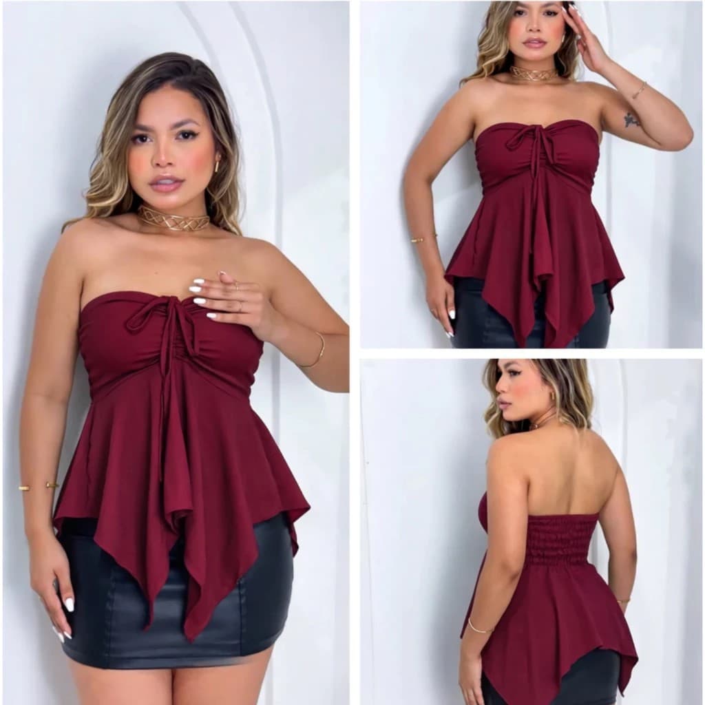 Blusa Bata Solta Fluída com Amarração Frontal em Tecido Duna