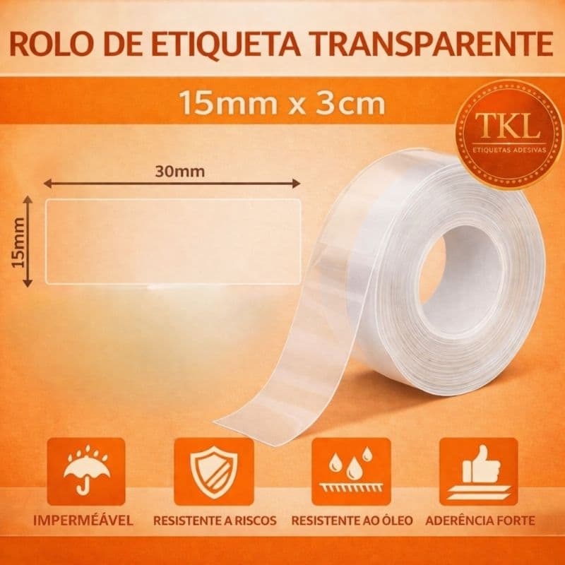 Rolo Bobina Papel 15mm * 4 metros contínua Etiqueta transparente para impressora portátil mini - NIIMBOT NÃO COMPATÍVEL