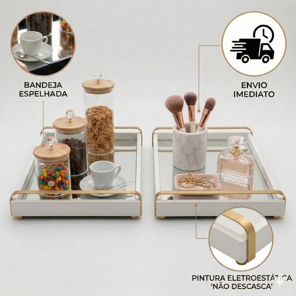 Bandeja Decorativa Multiuso para Sala, Quarto e Cozinha  Organização e Sofisticação