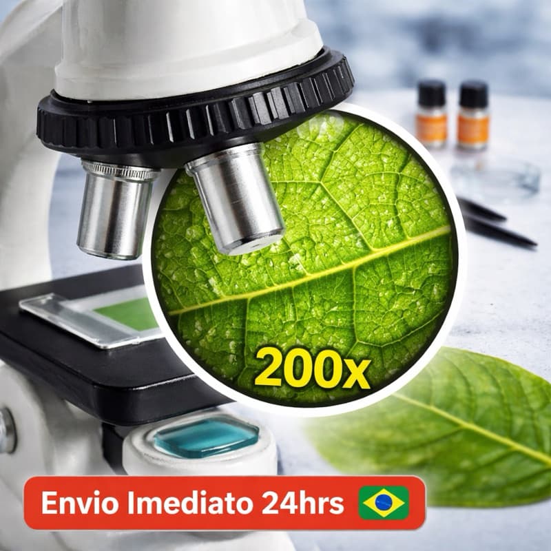 Microscópio Infantil Educativo 1200x LED Kit Científico Escolar Presente Criança