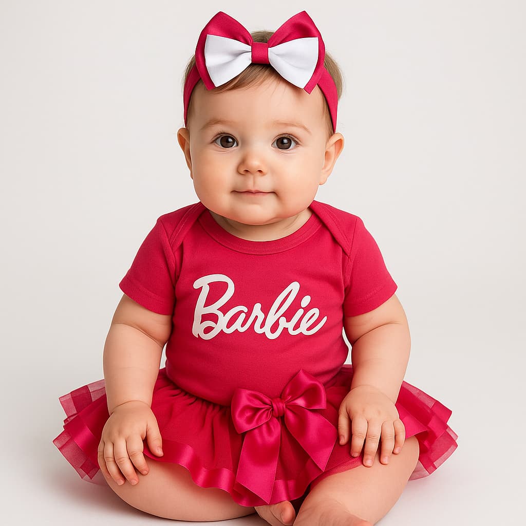 Body Bebê Infantil Menina Mêsversário Temático Barbie Super Confortável Linha Premium