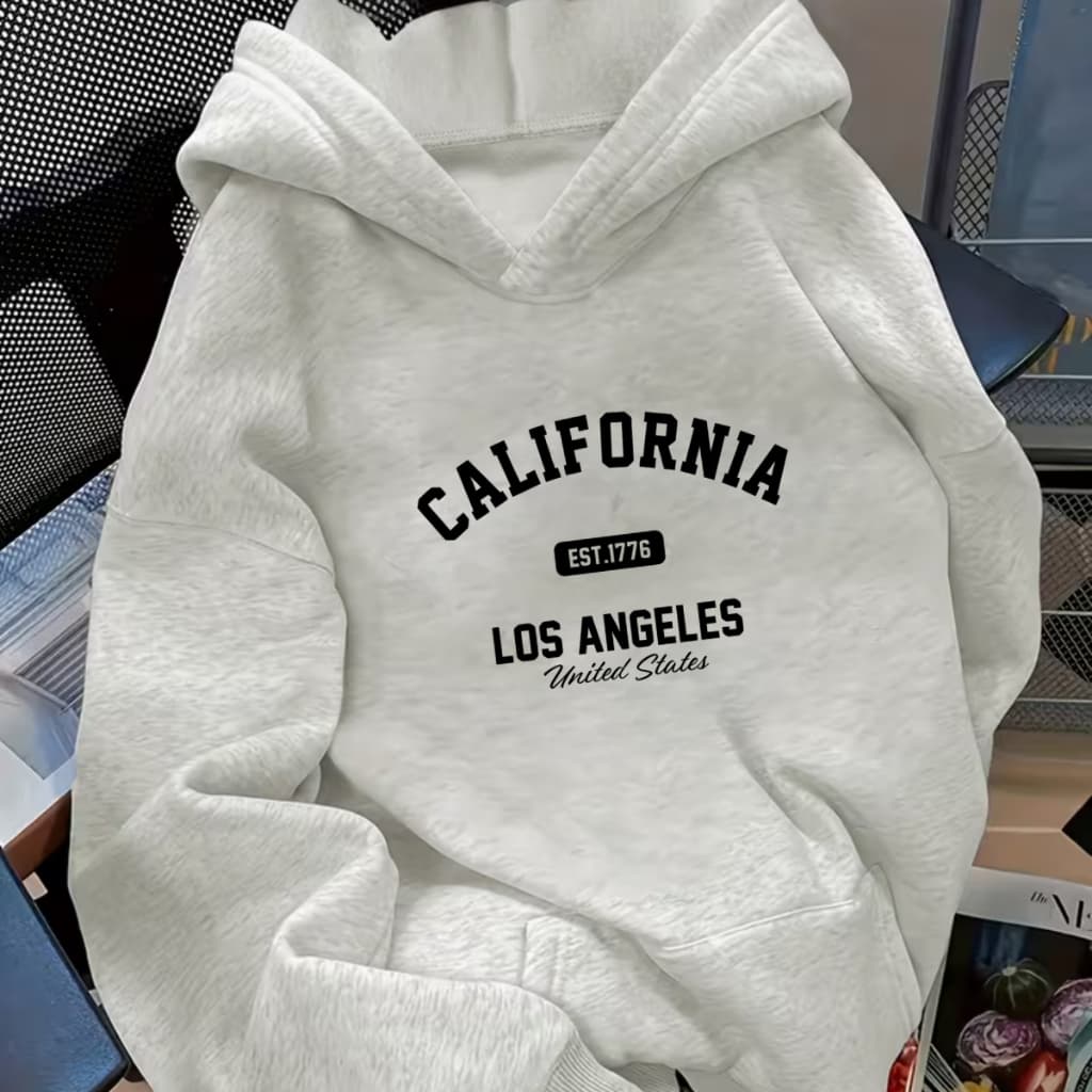 moletom masculino feminino capuz blusa de frio casaco peluciado inverno Califórnia estiloso cinza bolso blusão casaco