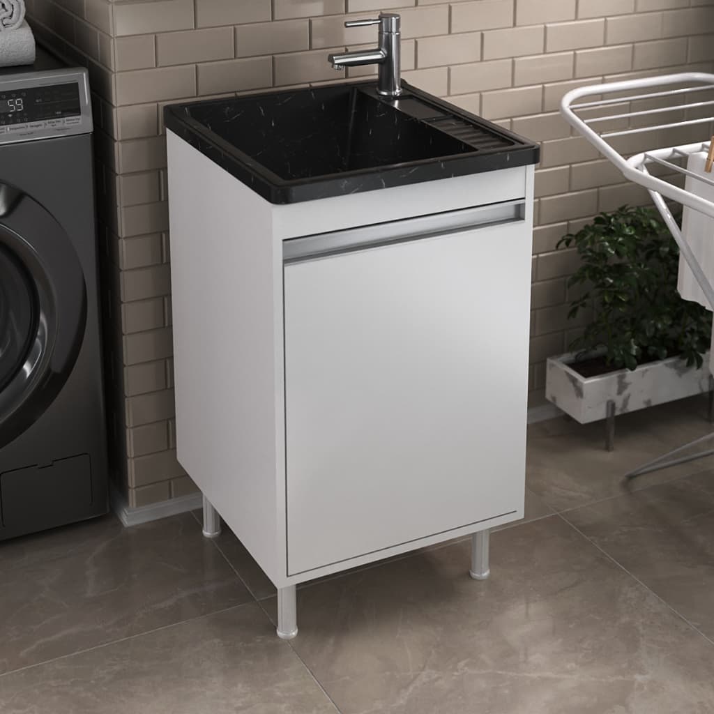 Tanque de Lavanderia Prático 30L em Fibra com Balcão 100% MDF | Resistente e Compacto