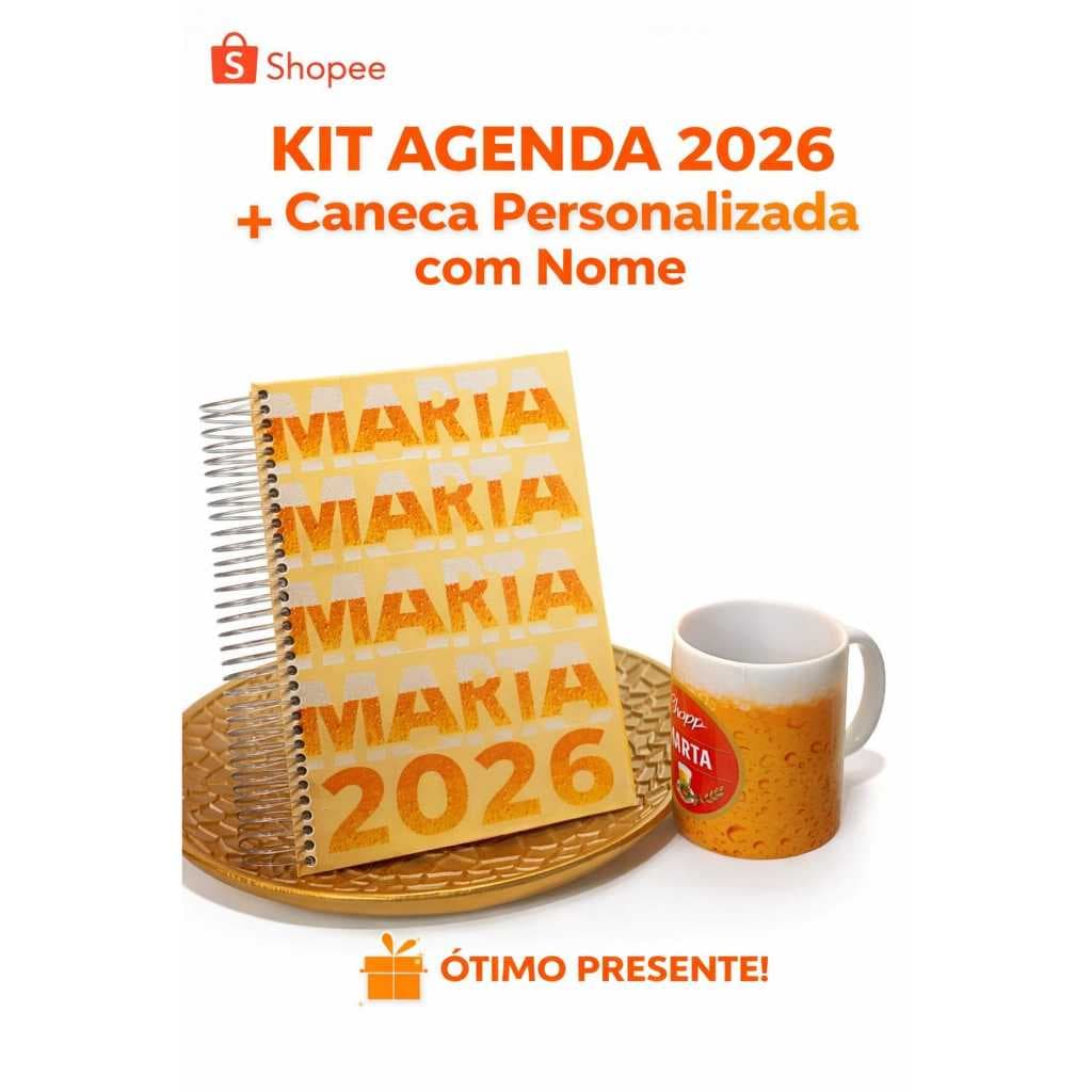 Kit Agenda + Caneca Personalizados Presente Formatura Profissão Dia das Mães