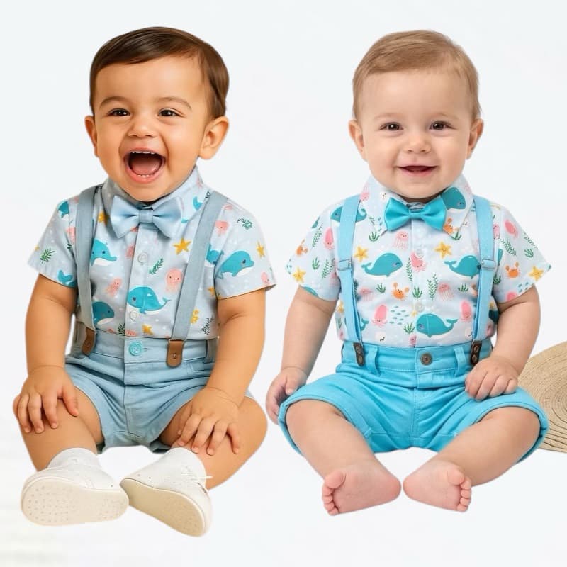 Conjunto Menino tematico aniversário fundo do mar (mudamos a tabela de medidas) menino