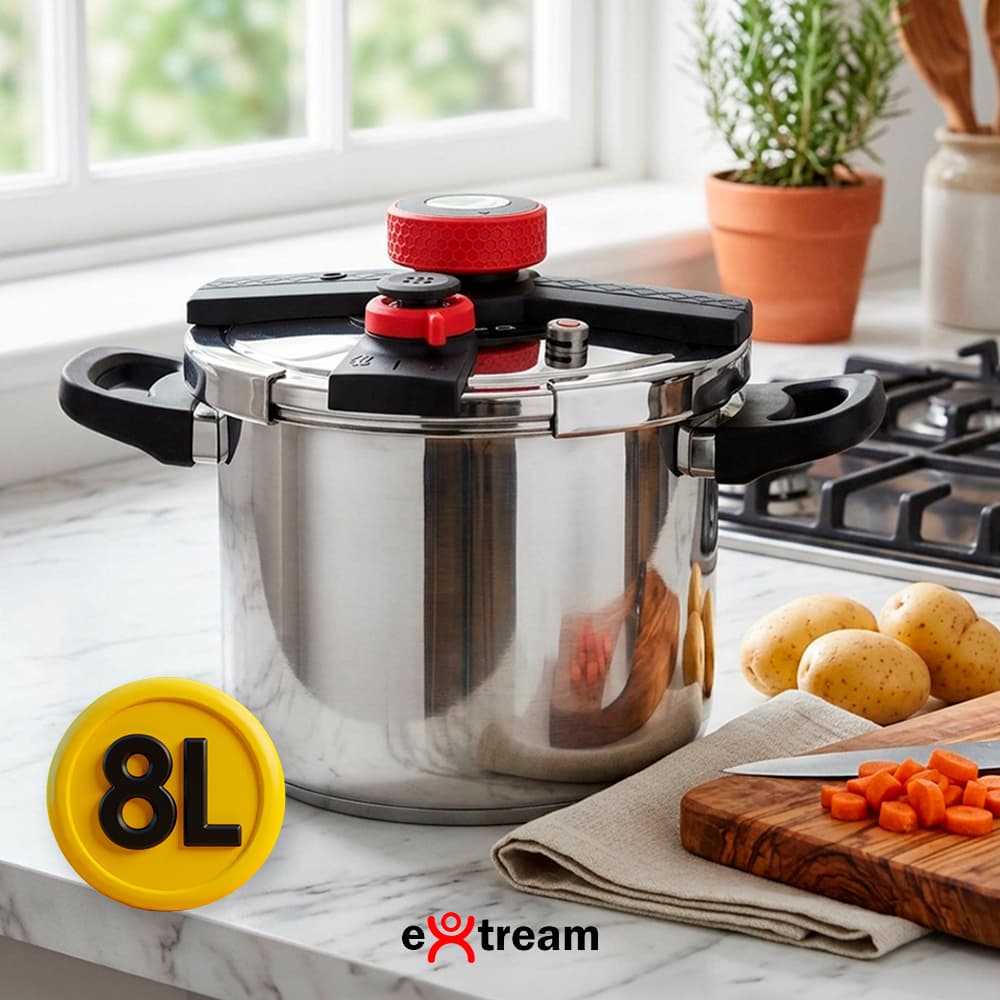 Panela de Pressão Aço Inox Fundo Triplo Sistema Antiexplosão - Extream Indução e Gás - 8L 6,2L 4,5L Fechamento Externo