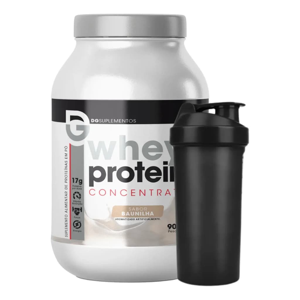 Kit Whey Protein Concentrate 900g + Coqueteleira - DG Suplementos