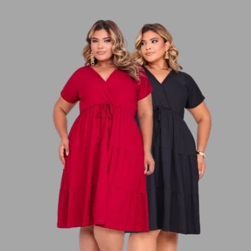 2 Vestidos Femininos Manga Curta Moda Plus Size Malha Premium Soltinho Mulher Elegante Confortável
